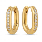 Gold-Tone Pavé-Line Oval Huggie Hoop Earrings