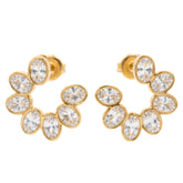 Gold-Tone Bezel-Set Oval Stone Hoop Earrings