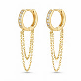 Gold-Tone Pavé Huggie Hoop Earrings with Draped Chains