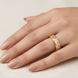 18k Yellow Gold Bezel-Set Emerald Cut Cubic Zirconia Eternity Ring