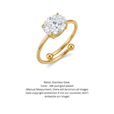 18K Gold Oval White Zirconia Adjustable Solitaire Ring