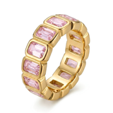 18k Yellow Gold Bezel-Set Emerald Cut Baby Pink Eternity Ring