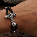 Norse Mjölnir Braided Leather Bracelet