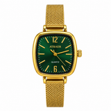 Women’s Gold-Tone Green Dial Cushion-Shaped Quartz Watch with Milanese Mesh Strap