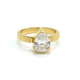 Pear-Cut Cubic Zirconia Gold-Tone Ribbed Band Solitaire Ring