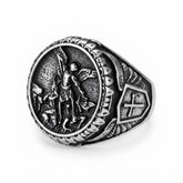 Men's Vintage Saint Michael Archangel Shield Signet Ring in Antique Silver Finish