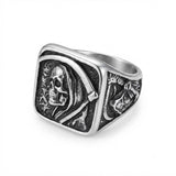 Men's Vintage Grim Reaper Skull Signet Ring in Stainless Steel