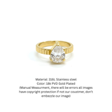 Pear-Cut Cubic Zirconia Gold-Tone Ribbed Band Solitaire Ring