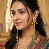 Artisan Pink & Gold-Plated Statement Drop Earrings
