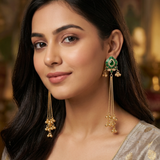 Artisan Gold-Plated Statement Earrings with Green Meenakari Detailing