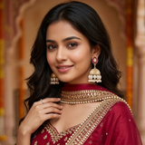 Traditional Gold-Plated Ruby & Pearl Jhumka Earrings