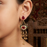 Traditional Kashmiri Style Enamel Jhumka Earrings with 18k Gold Plating