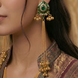 Artisan Gold-Plated Statement Earrings with Green Meenakari Detailing