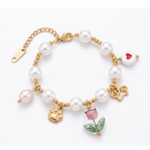 Aethel 18K Gold-Plated Pearl & Charming Motif Bracelet