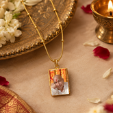 18K Gold Plated Guruji Photo Pendant Necklace with Bead Chain