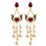 Traditional Kashmiri Style Enamel Jhumka Earrings with 18k Gold Plating