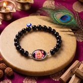 Protective Black Onyx & Evil Eye Guru Bracelet – Handcrafted Oval Photo Locket Mala