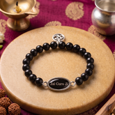Classic Black Beads 'Jai Guru Ji' Devotional Bracelet with 'Om' Charm