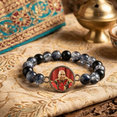 Spiritual Guru Portrait Beaded Bracelet – Crackle Quartz & Black Onyx Stretch Bracelet