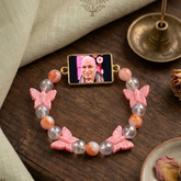 Personalized Guru Photo Beaded Bracelet – Pink Butterfly & Gemstone Stretch Bracelet