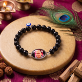 Protective Black Onyx & Evil Eye Guru Bracelet – Handcrafted Oval Photo Locket Mala