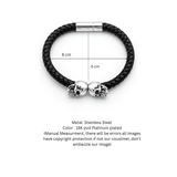 Dual Skull Braided Leather Men's Bracelet