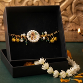 The Divine Aashirwad Bracelet: Handcrafted Guruji Swaroop Medallion with Pearls & Emerald Beads