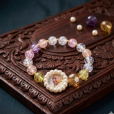 Serene Aura Guruji Swaroop Crystal Bracelet – Handcrafted Meditative Jewelry with Crackle Quartz & Citrine Accents
