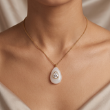 18K Gold Plated White Resin Teardrop Pendant Necklace with Zircon Center