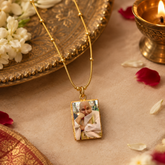 18K Gold Plated Guruji Blessing Portrait Rectangular Pendant Necklace