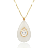 18K Gold Plated White Resin Teardrop Pendant Necklace with Zircon Center