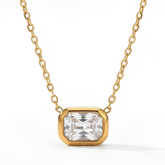East-West Rectangular Zirconia Gold Necklace