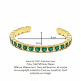 Heart-Cut Emerald Green Crystal Gold-Tone Open Cuff Bangle