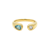 Dainty Aquamarine-Style Teardrop and Solitaire Open Ring