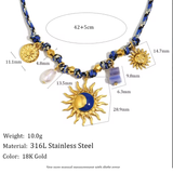 "Solaris Charm" Blue Woven Cord Statement Necklace