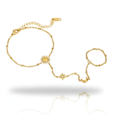 Celestial Sun, Moon, and Star 18K Gold Plated Hand Chain Bracelet