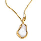 Organic Irregular Mother of Pearl Pendant on 18K Gold Plated Rope Chain