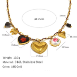 "Amora Vintage" Multi-Heart Charm Statement Necklace
