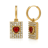 Royal Heart Pave Crystal Drop Earrings in 18K Gold Plating