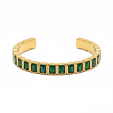 Emerald-Cut Green Crystal Gold-Plated Open Cuff Bangle