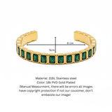 Emerald-Cut Green Crystal Gold-Plated Open Cuff Bangle