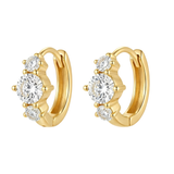 Three-Stone Sparkle Gold Huggie Hoop Earrings
