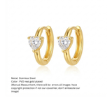 Clear Heart Solitaire Gold Huggie Hoop Earrings