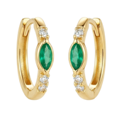 Emerald Marquise Eye Gold Huggie Hoop Earrings