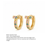 Multicolor Initial 'T' Gold Huggie Hoop Earrings