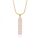 Pink Oval Crystal Bar Pendant Necklace