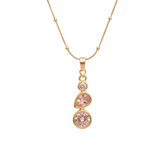 Anti-Tarnish Pink Multi-Stone Trio Gold Drop Pendant Necklace