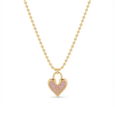 Anti-Tarnish Pink Crystal Heart Lock Initial 'T' Gold Pendant Necklace