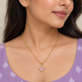 Anti-Tarnish Pink Crystal Heart Lock Initial 'T' Gold Pendant Necklace