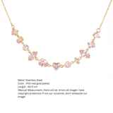 Anti-Tarnish Multi-Cut Pink Crystal Tennis Gold Necklace